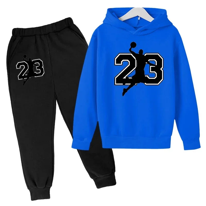 Children's basketball suit hooded sweatshirt+pants set casual warm autumn hoodie