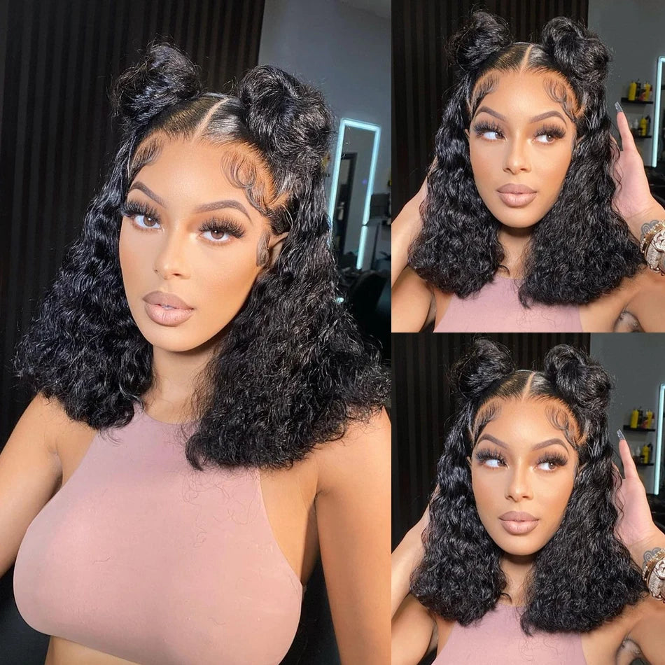 SVT Brazilian Water Wave Short Bob Lace Front Closure Wig Human Hair Wigs Wavy Curly Bob Frontal Wigs For Women Preplucked