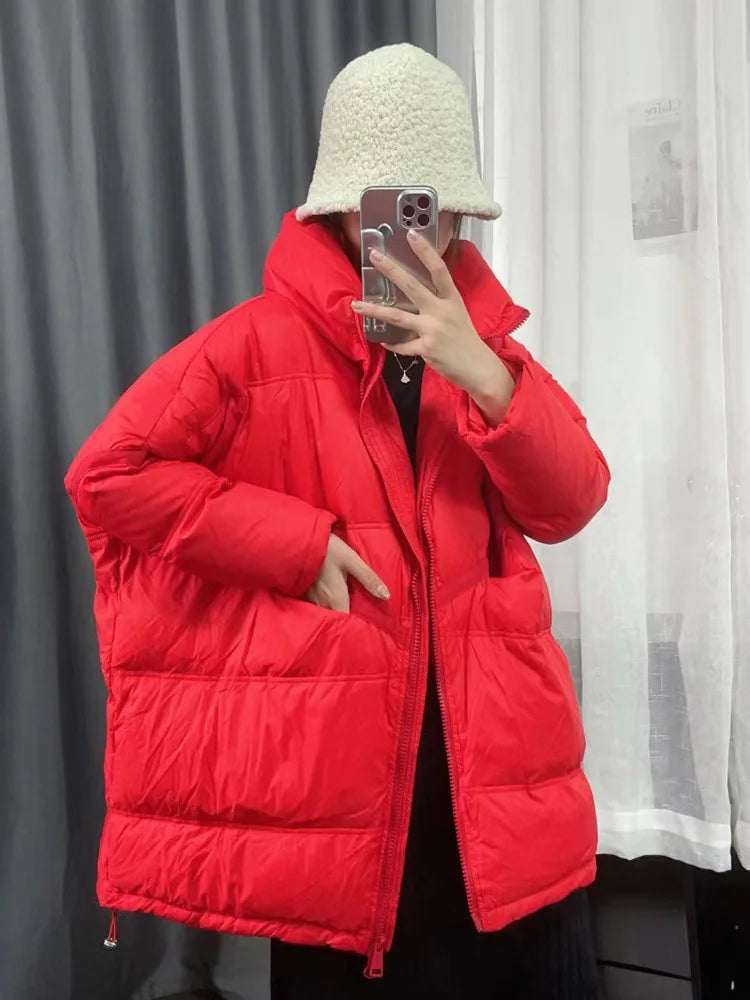 New Winter Jacket Women Parkas Hooded Coat Korean Drawstring Zipper Loose Coat Pockets Thicken Warm Casual Coats Trend A49