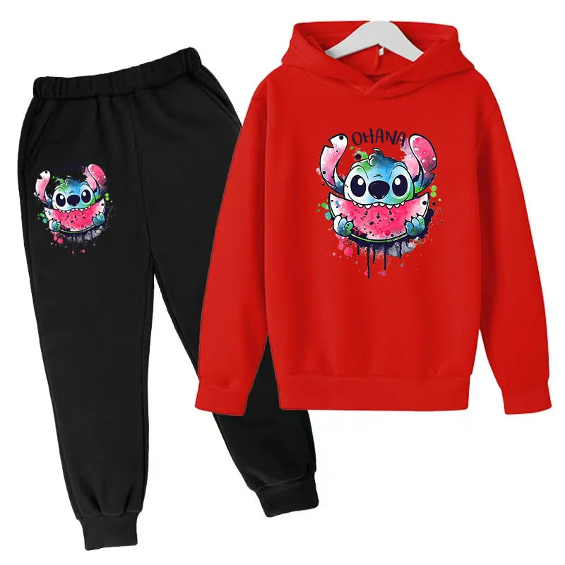 New Cute Stitch Hoodies Sweatshirts Girls Clothes Children's Clothing Sets Child Girl Tops+Pants 2 Pcs Suits Boys Tracksuits Set