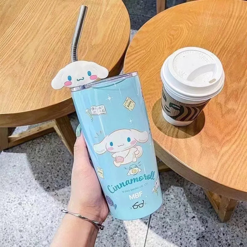 600ML Sanrio thermos cup kawaii hello Kitty kuromi melody student children gift anime cartoon cute portable straw large capacity