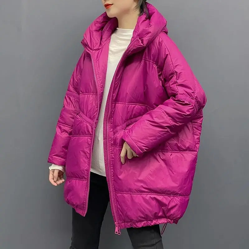 New Winter Jacket Women Parkas Hooded Coat Korean Drawstring Zipper Loose Coat Pockets Thicken Warm Casual Coats Trend A49