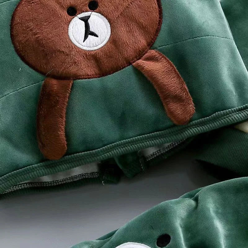 Boys Girls Padded Sets New Autumn Winter Children's Suits Kids Hooded Jackets+Pants 3Pcs Outfits Baby Spring Cartoon Clothing