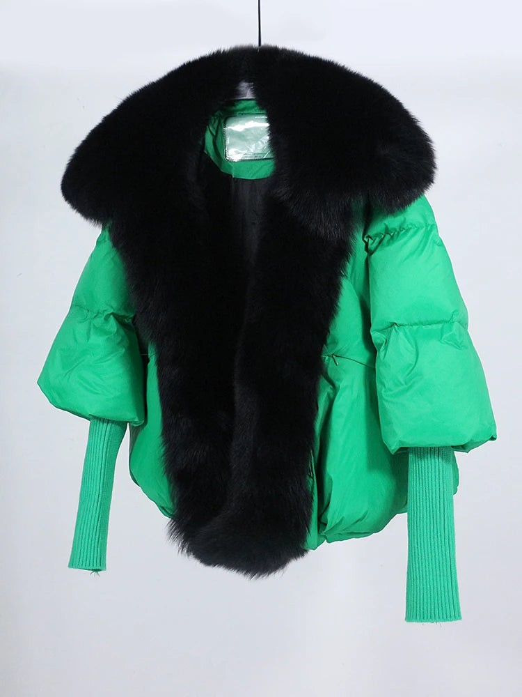 OFTUBY 2023 White Duck Down Jacket Winter Women Warm Loose Coat Natural Real Fox Fur Collar Thick Luxury Outerwear New Fashion