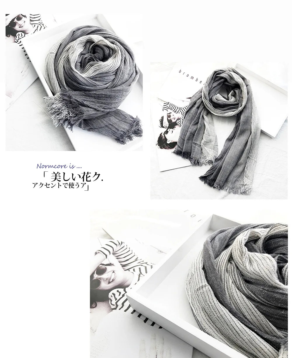 Cotton Linen Striped Scarf for Men Autumn Winter Men's Scarves Soft Warm Neckerchief Male Accessories Bufandas Shawls
