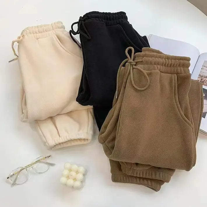 Women Winter Thick Warm Trousers Warm Double-sided Polar Fleece Harem Pants Casual Sports High Waist Comfortable Baggy Long Pant