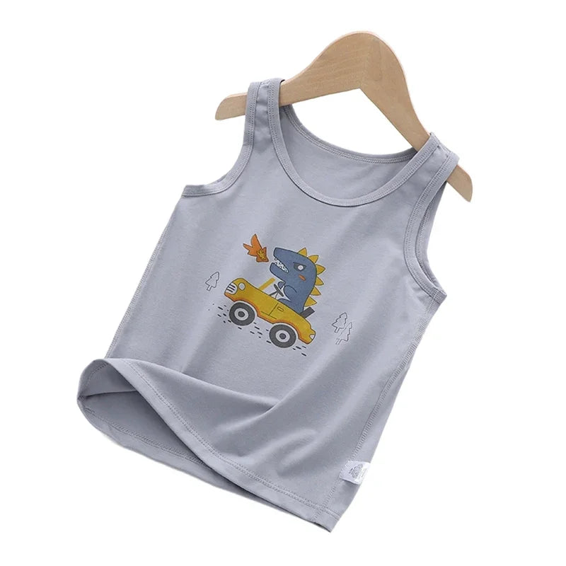 2025 Summer Kids Tanks Top Children's Vest Baby Underwear Clothing Cartoon Printed Top Cotton T-shirt Boys Sleeveless Tank 0-8 Y