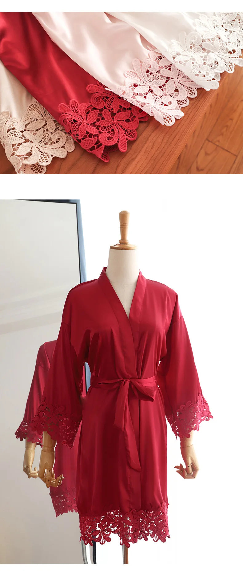 Sexy Bride Wedding Robe Home Dress Elegant Lace Embroidery Bride Negligee Kimono Gown Loose Silk Satin Sleepwear Nightgown