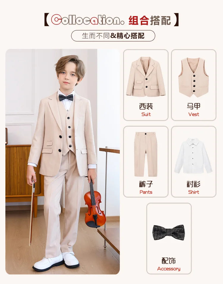 Child Boys Wedding Suit 1-14 Years Teenage Boy Suits Outfits Set Spring Autumn Elegant Boy Formal Piano Performance Costume Suit