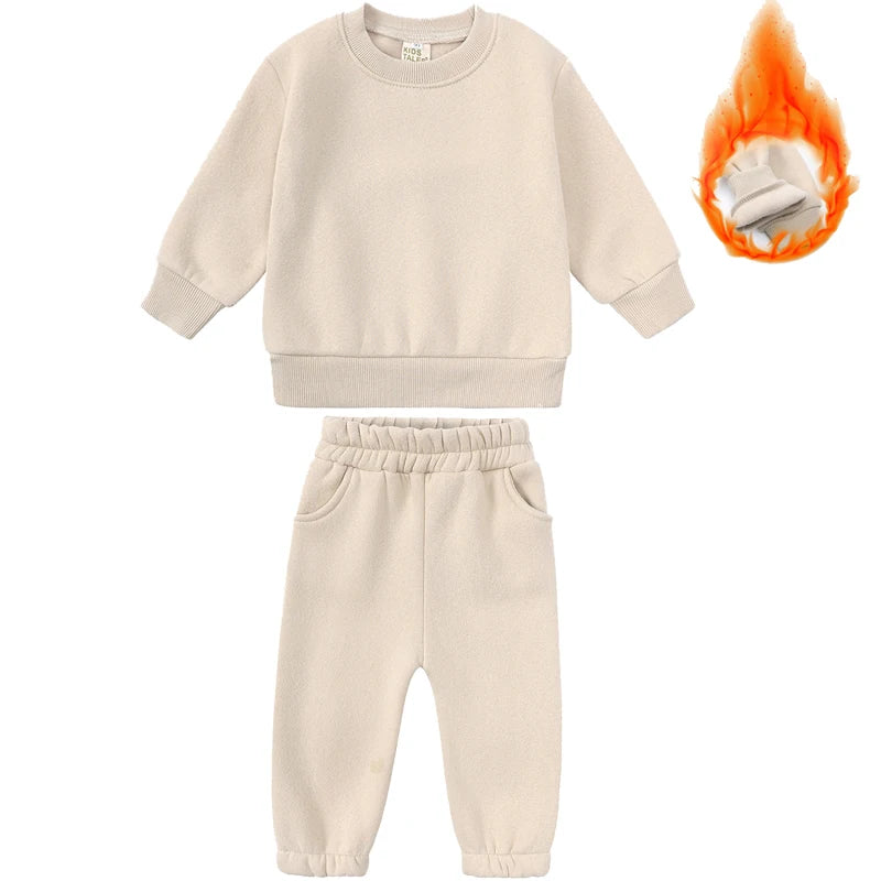 2-12 years old children's clothing winter new boys and girls' fleece sweater suit hooded Plush sportswear children's suit