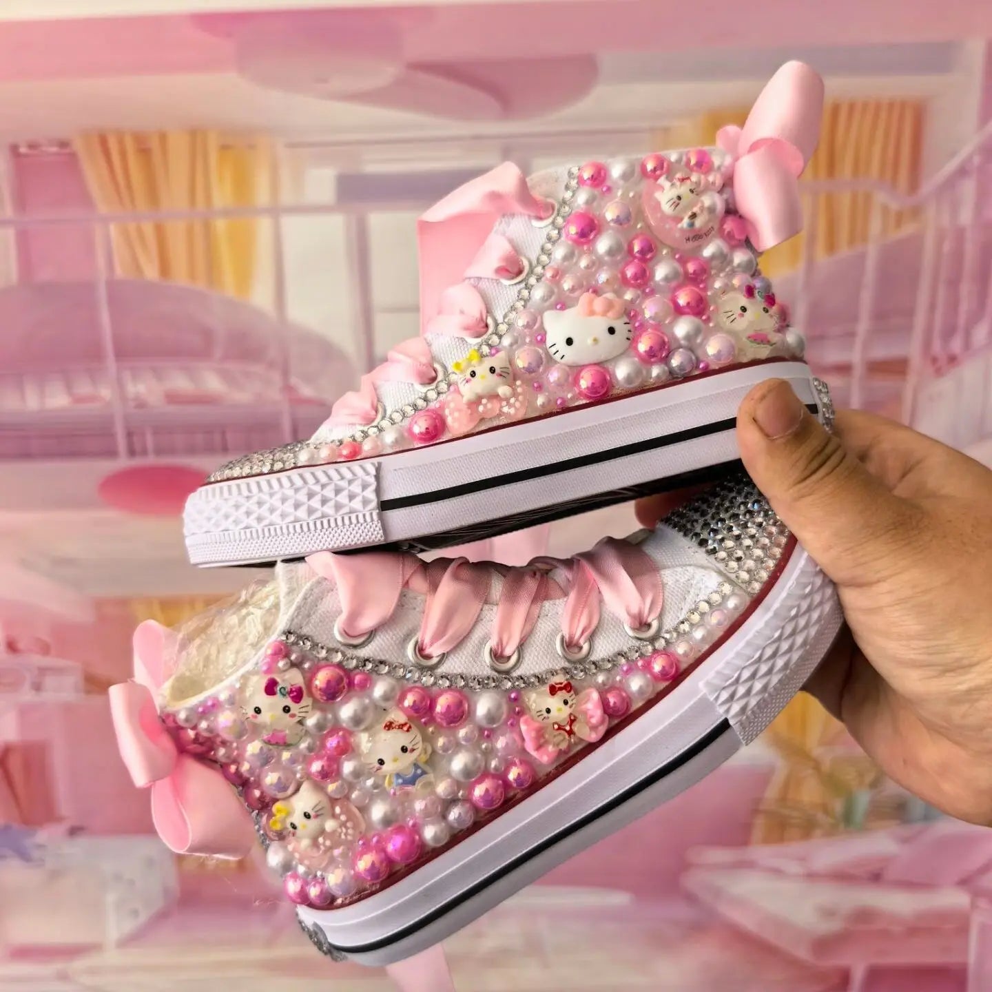 Handmade Rhinestones Bling Girls Womens Kids And Mother Candy Canvas Shoes Pearls Sneakers For Girl Birthday Party Wedding