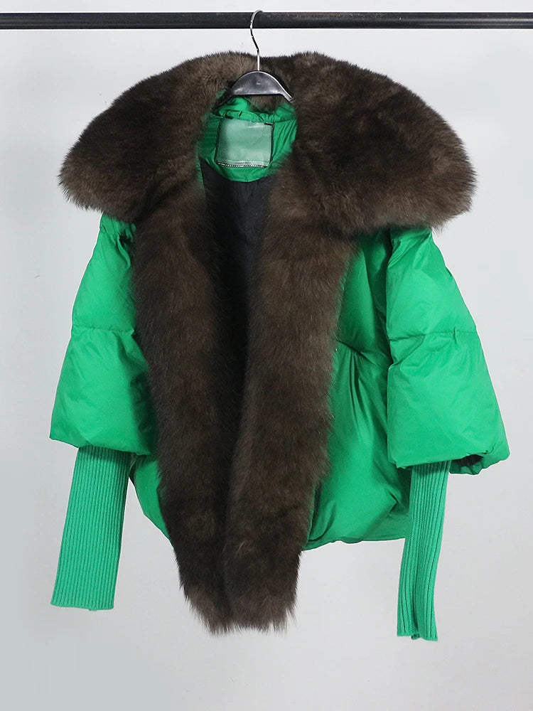 OFTUBY 2023 White Duck Down Jacket Winter Women Warm Loose Coat Natural Real Fox Fur Collar Thick Luxury Outerwear New Fashion