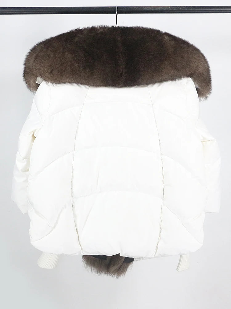OFTUBY 2023 White Duck Down Jacket Winter Women Warm Loose Coat Natural Real Fox Fur Collar Thick Luxury Outerwear New Fashion