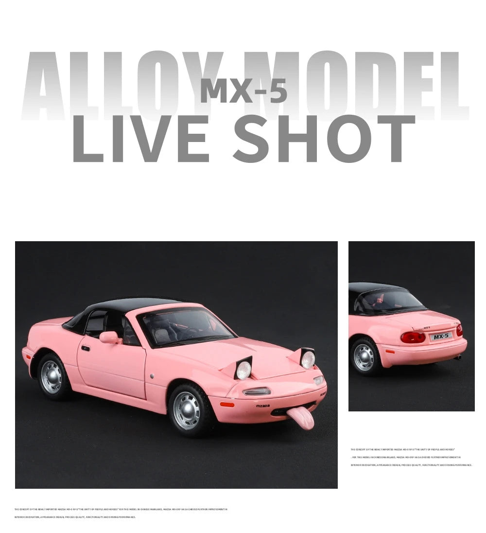 1/24 Mazda Miata MX5 Roadster Toy Car Model Diecast Alloy Metal Miniature Vehicle Model Sound & Light Collection Gift For Boy