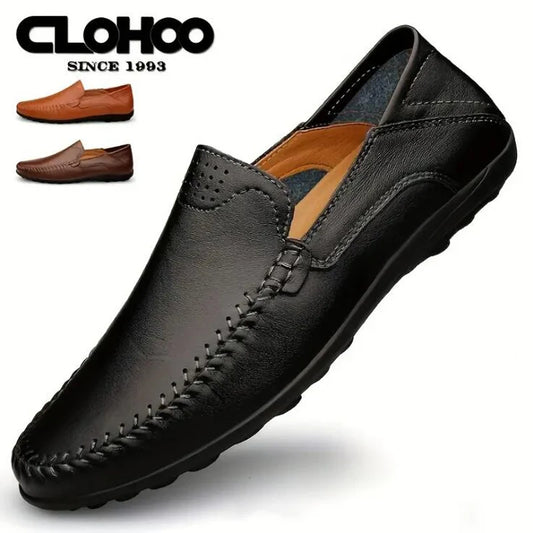 CLOHOO Men's Stitching None Slip Genuine Leather Shoes Handmade Loafer Business Wedding Plus Size Formal Casual Shoes for Men