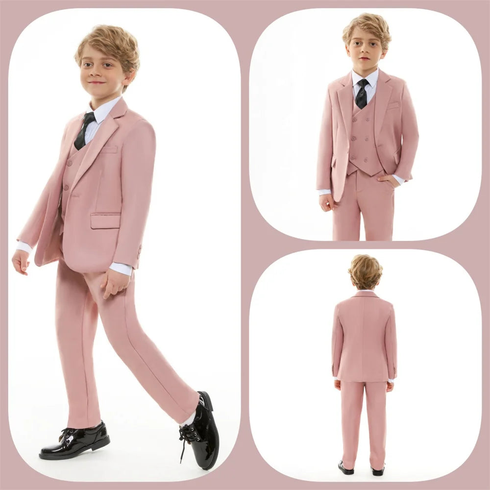 Chic Solid Notch Lapel Boy's Suit Soft Blush For Boys 4-Piece Suit Modern Formal Ring Boys Includes Blazer Vest Pants