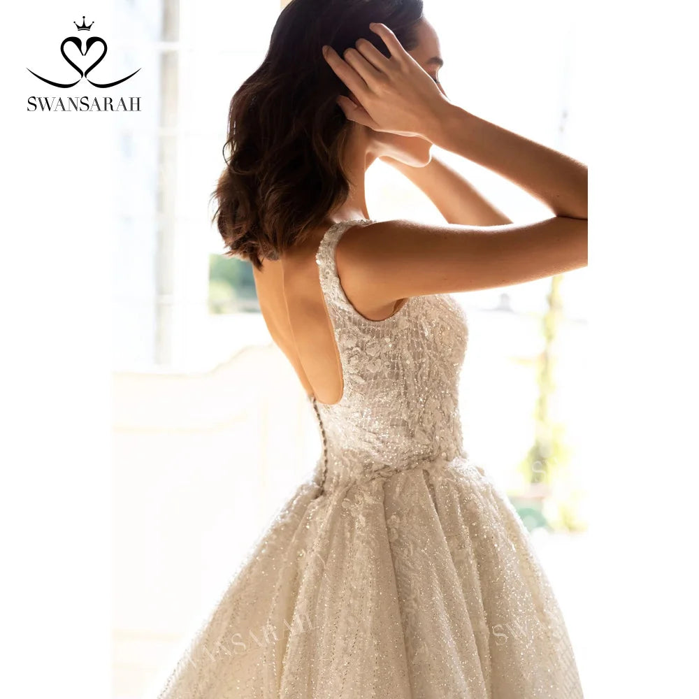 Shiny Sleeveless Wedding Dress 2025 Appliques Backless A-Line Princess Bride Gown SwanSarah P272 customized Vestido De Novia