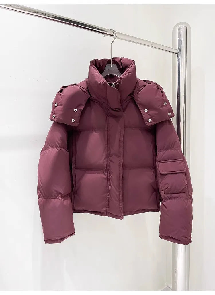 Down Jacket for Women Winter 90 White Duck Hooded Warm Down Coats Casual Loose Short Thick New Fashion Lightweight Puffy Jacket