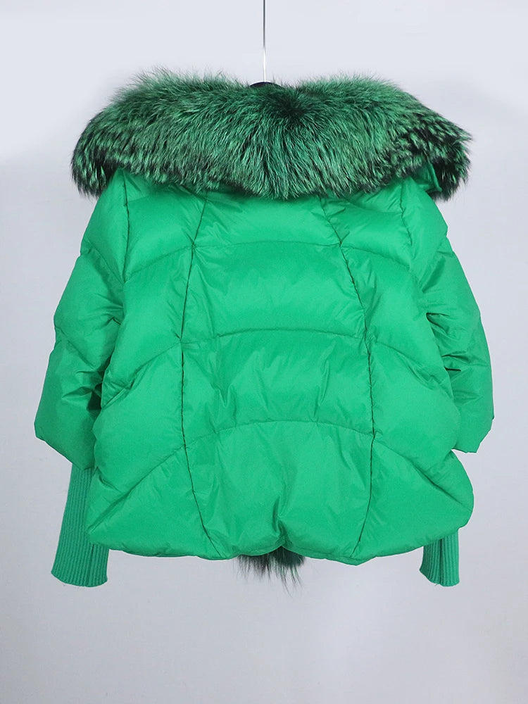 OFTUBY 2023 White Duck Down Jacket Winter Women Warm Loose Coat Natural Real Fox Fur Collar Thick Luxury Outerwear New Fashion