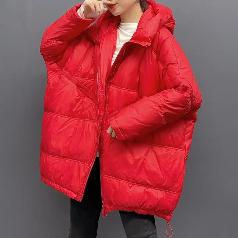 New Winter Jacket Women Parkas Hooded Coat Korean Drawstring Zipper Loose Coat Pockets Thicken Warm Casual Coats Trend A49