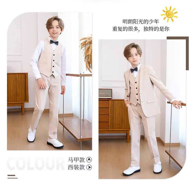 Child Boys Wedding Suit 1-14 Years Teenage Boy Suits Outfits Set Spring Autumn Elegant Boy Formal Piano Performance Costume Suit