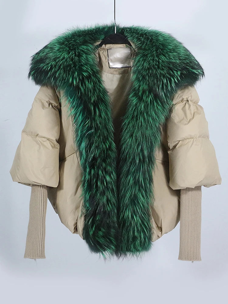 OFTUBY 2023 White Duck Down Jacket Winter Women Warm Loose Coat Natural Real Fox Fur Collar Thick Luxury Outerwear New Fashion