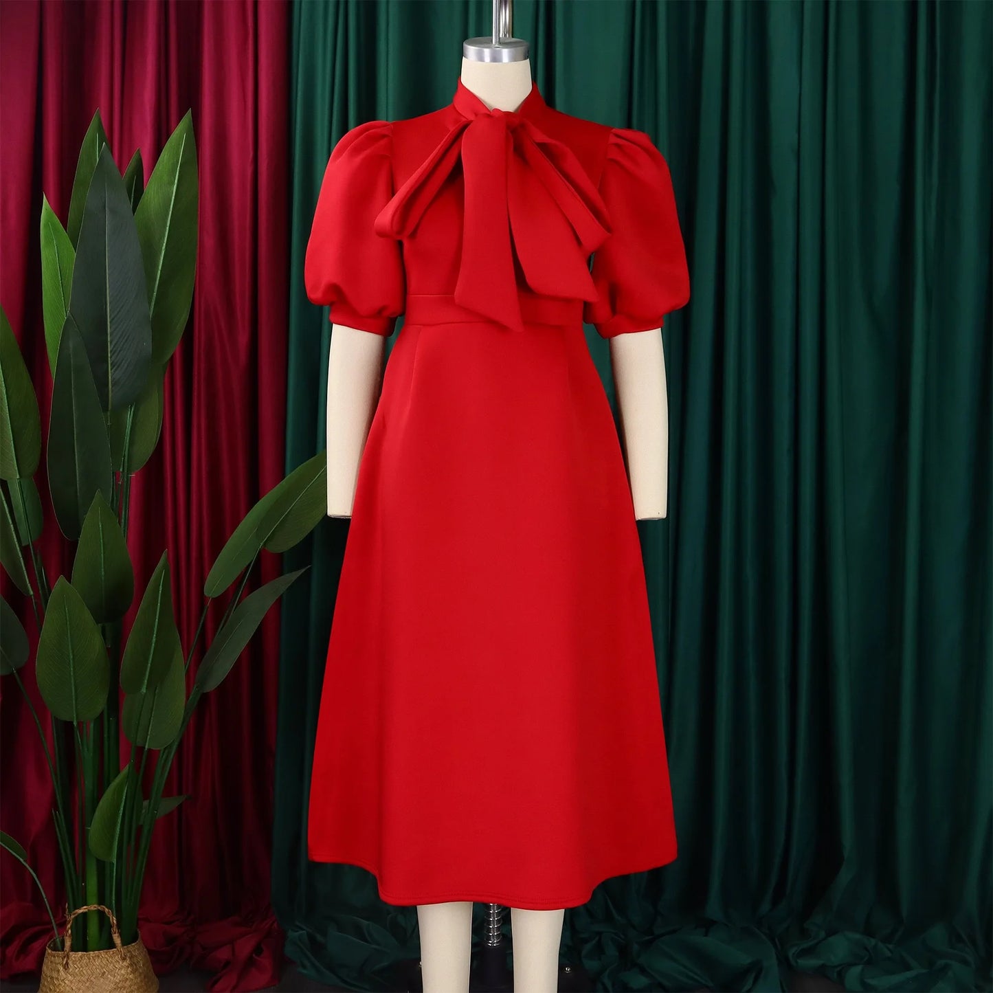 Elegant Party Dresses for Woman 2024 Luxury Bow Collar Short Sleeve High Waisted A Line Pleated Ankle Length Birthday Party Robe