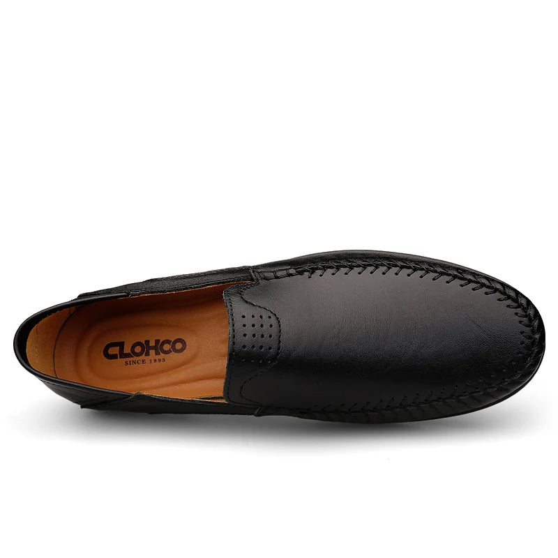 CLOHOO Men's Stitching None Slip Genuine Leather Shoes Handmade Loafer Business Wedding Plus Size Formal Casual Shoes for Men