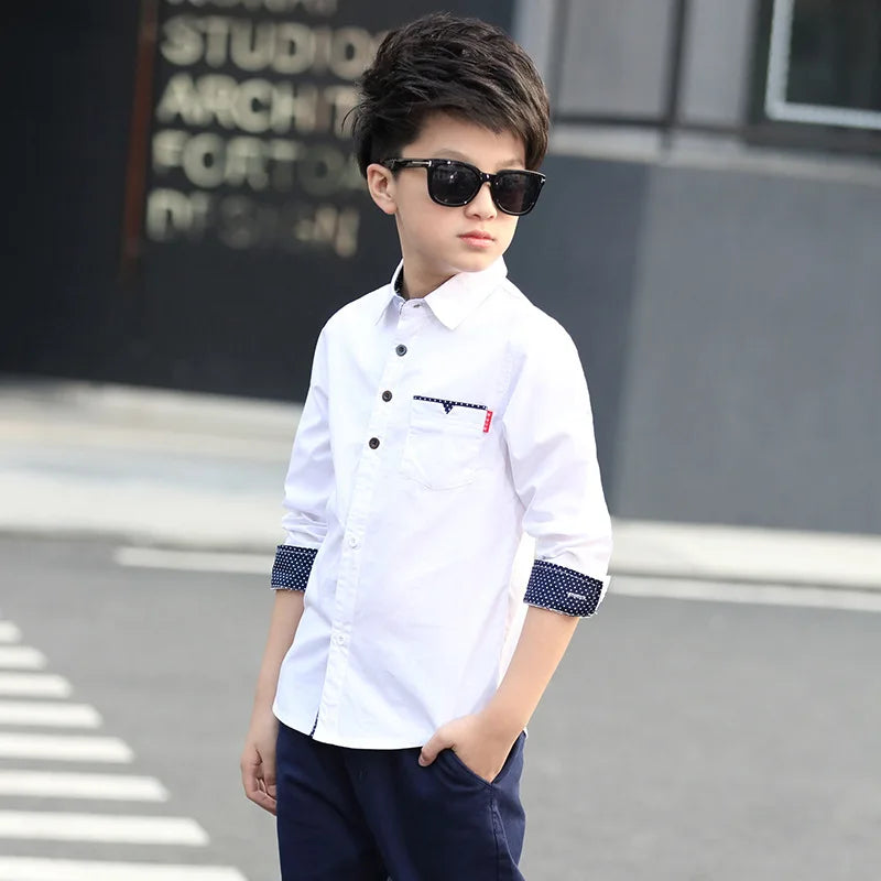 2025 Teenager Kids Boys Clothes Children Shirts Fashion School Casual Tops Cotton Boys Shirts 5 6 7 8 9 10 11 12 13 14 15 Years