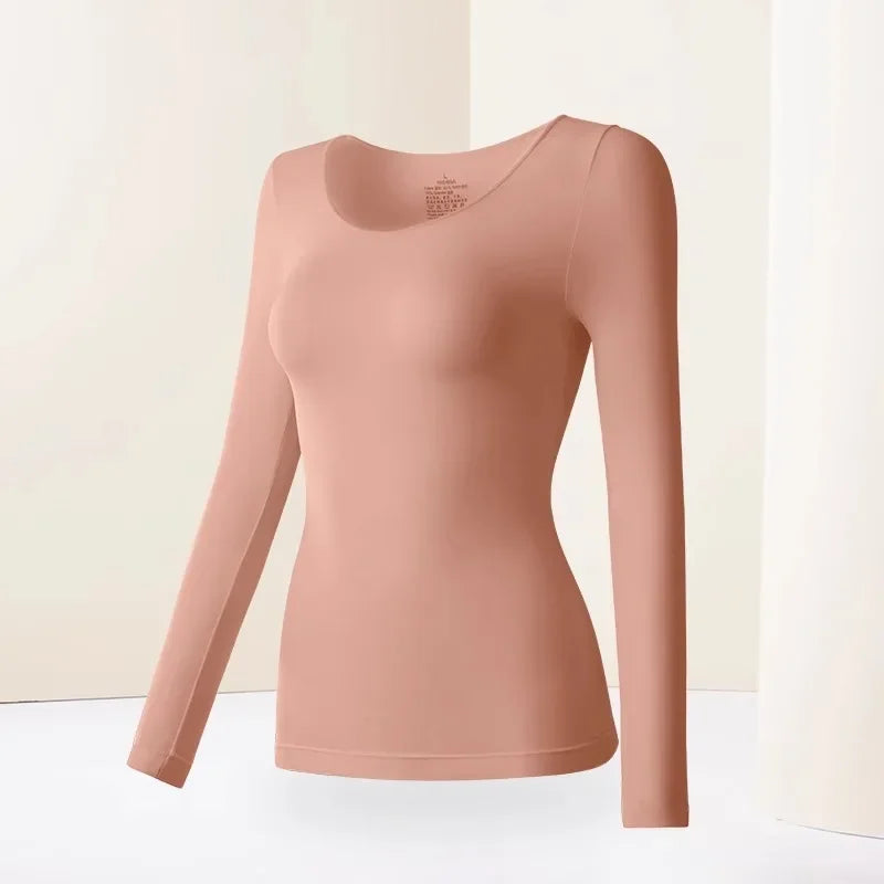 Winter Women Thermal Underwear Tops Keep Warm Long Sleeves Bottoming Shirt Pullover Elastic Female Basic Casual Thermal Tops