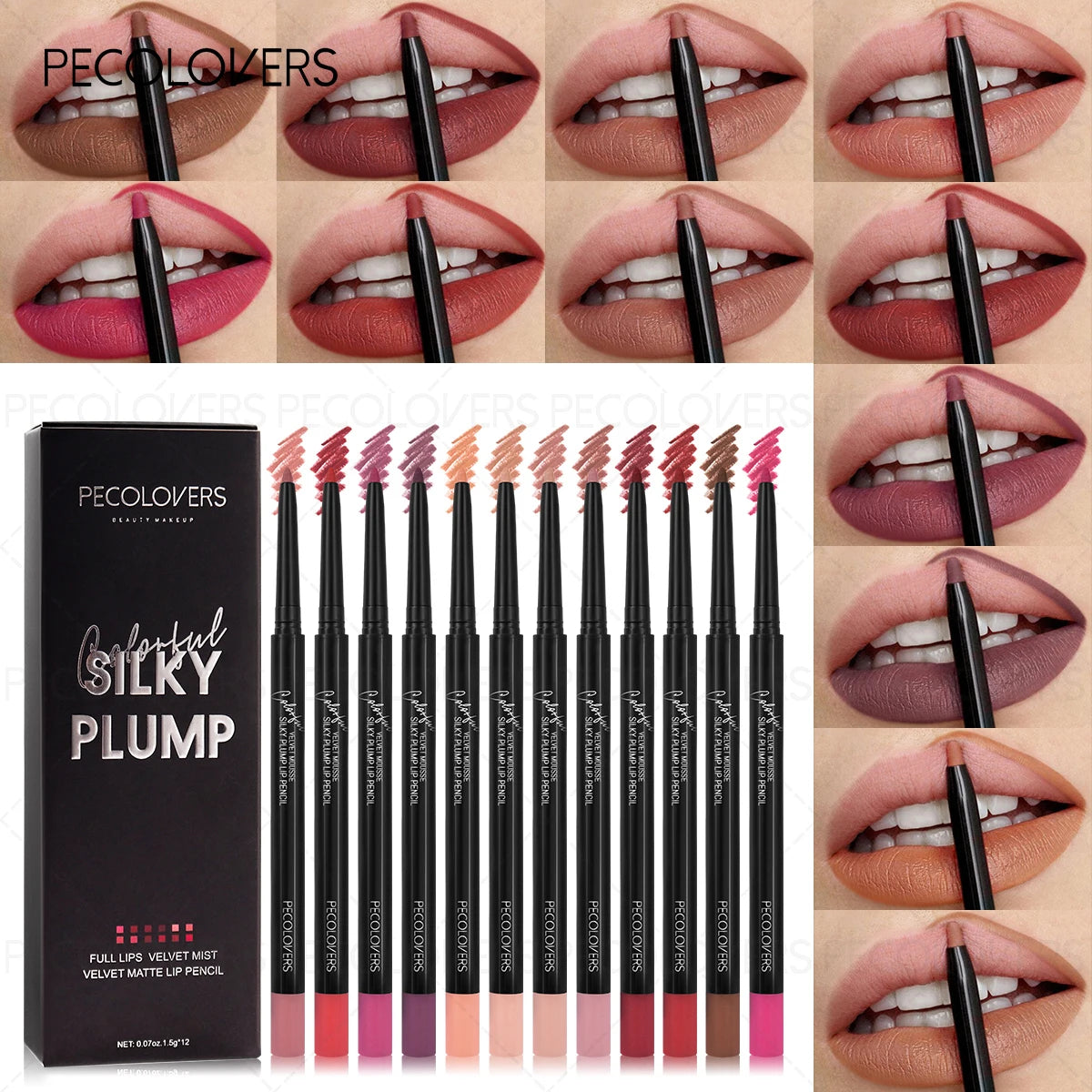 12PCS/Set Long Lasting Matte Lip Liner, Smooth Application, Sexy Lips, Soft and Silky Texture, Christmas Gift
