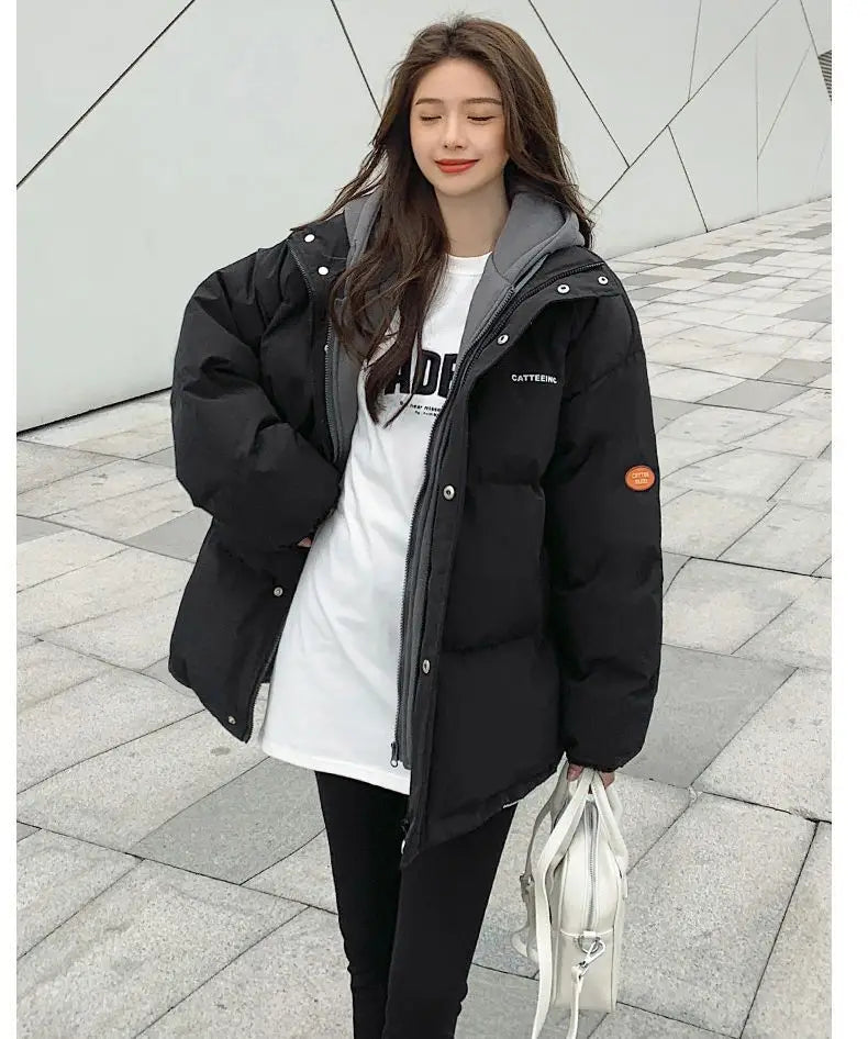 Couple style cotton coat Internet celebrity trend new fake two-piece cotton coat winter windproof warm cotton jacket