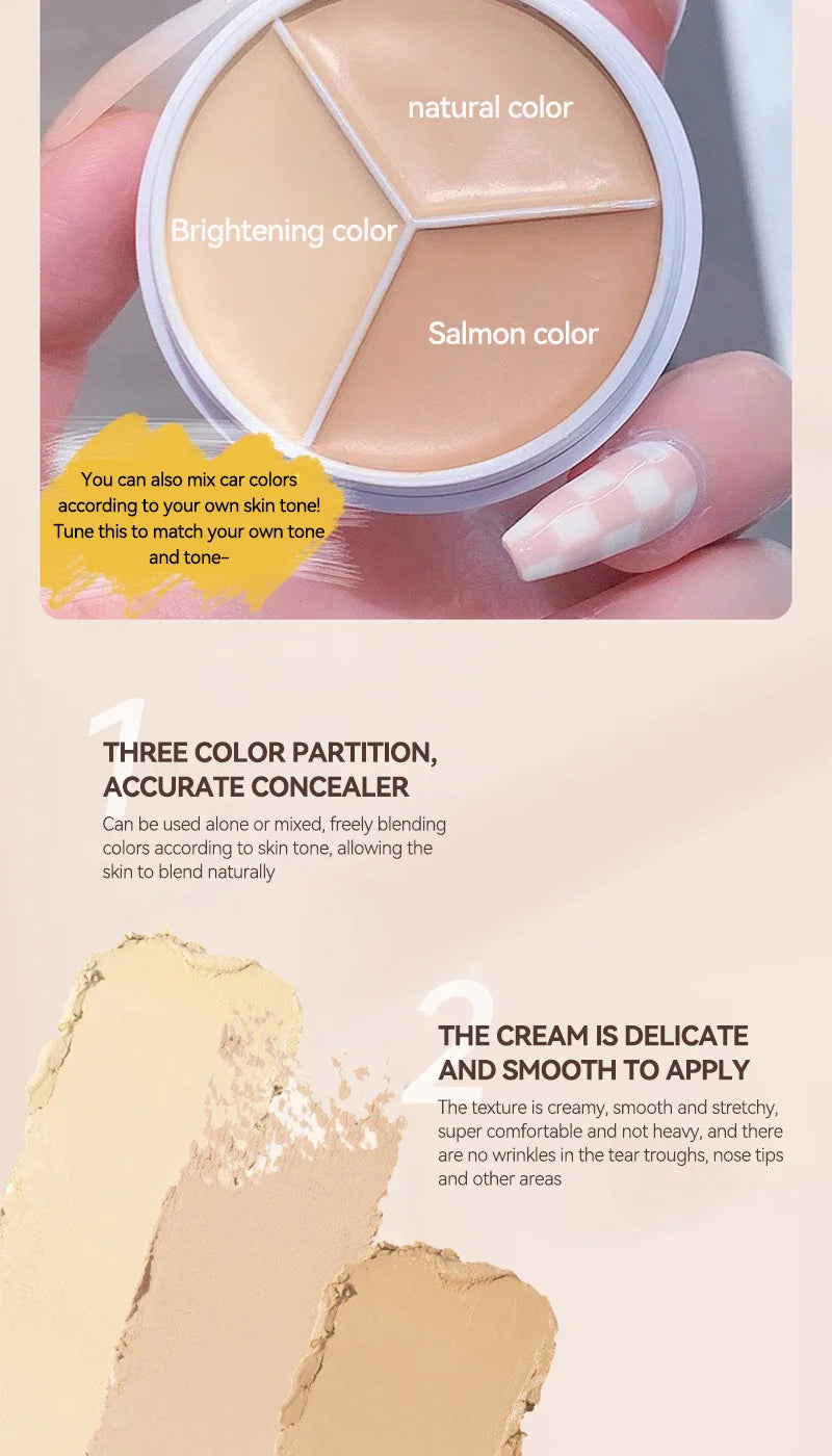 Maffick 3-Color Concealer, Provides Covering Concealer and Moisturizing, Covering Concealer with Concealer Foundation, Non-Fitting Powder, Also Available for Dry Impaired. Is Waterproof