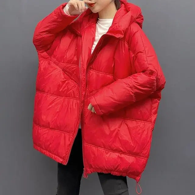 New Winter Jacket Women Parkas Hooded Coat Korean Drawstring Zipper Loose Coat Pockets Thicken Warm Casual Coats Trend A49
