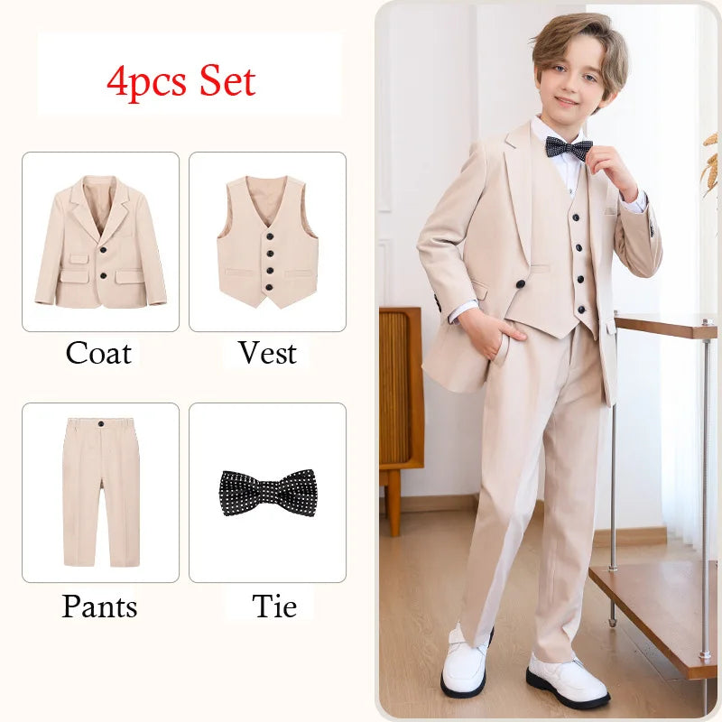 Child Boys Wedding Suit 1-14 Years Teenage Boy Suits Outfits Set Spring Autumn Elegant Boy Formal Piano Performance Costume Suit