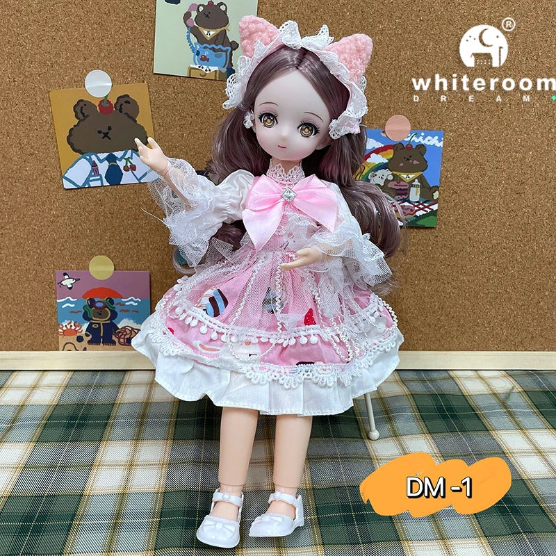 New 30cm BJD Doll High Beauty Asian Girl Toy For Chilren Retro Classic Wedding Dress Lolita Noble Rabbit Holiday Birthday Gift