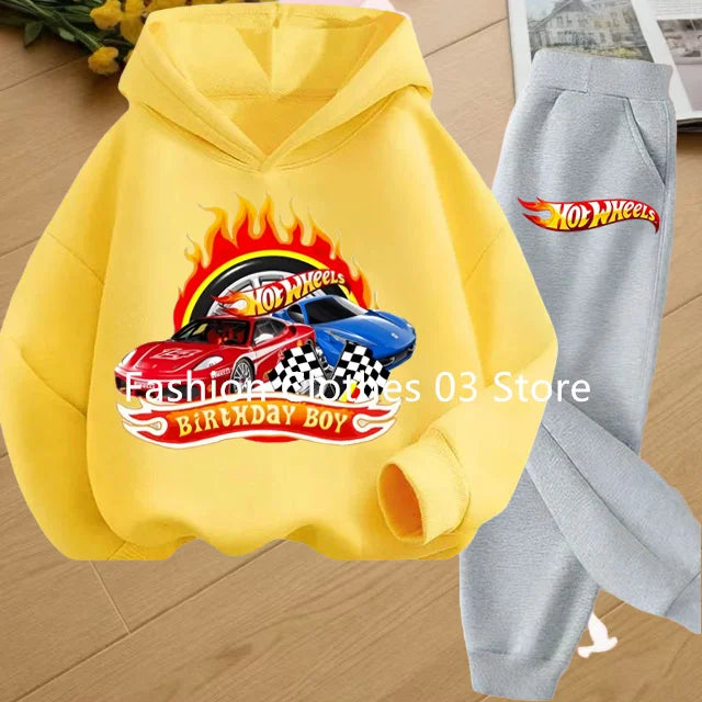 Fashion Sweatshirt Casual Sportswear Kids Clothing Hot Wheels Car Game Printed Hoodie Coat 3-12 Yrs Boys Girls Toddler Top+pants