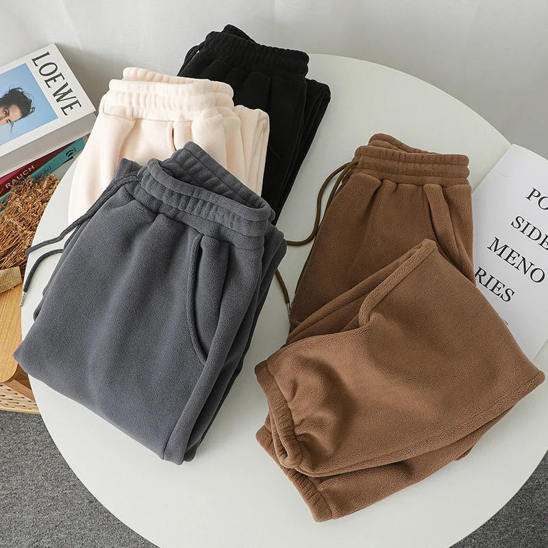 Winter Pants Women Unisex Loose Wide Leg Sweatpants High Waist Drawstring Comfortable Straight Baggy Sweatpants