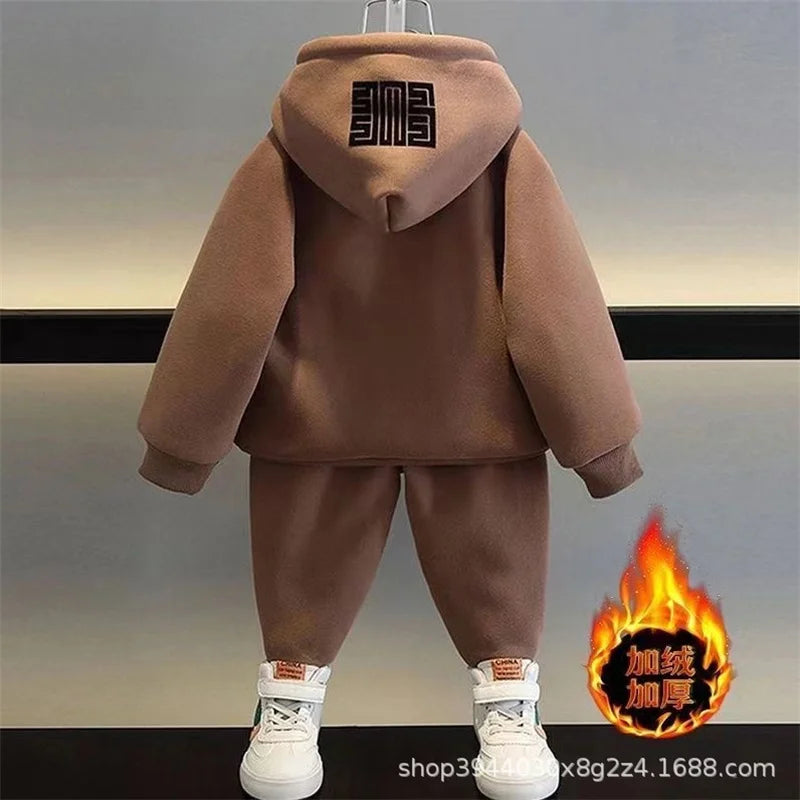 Winter Boys Padded Sets Children's Thicken Suit Autumn Fleece Hooded Sweatshirt Sweatpants 2 Pieces Kids New Warm Outfit