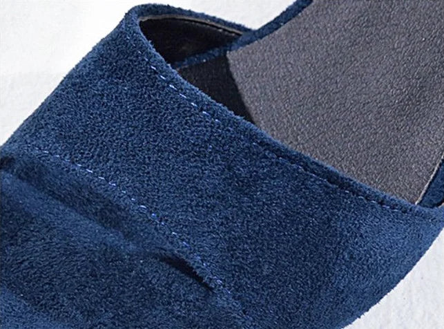 Heeled Pumps Square Heels Summer 2025 Leather Sandals for Women Footwear Office Work High Ladies Shoes Blue Sandal Designer H F