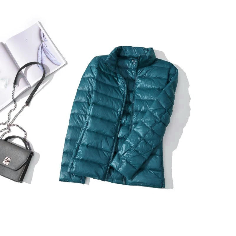 2022 Duck Ultra Light Down Jacket Women Winter Goose Feather Coat Thin Slim Warm Parka Hooded Outerwear Double Side Wear