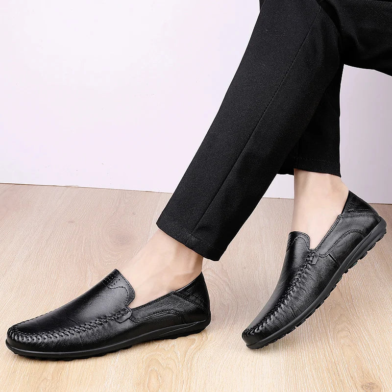 CLOHOO Men's Stitching None Slip Genuine Leather Shoes Handmade Loafer Business Wedding Plus Size Formal Casual Shoes for Men