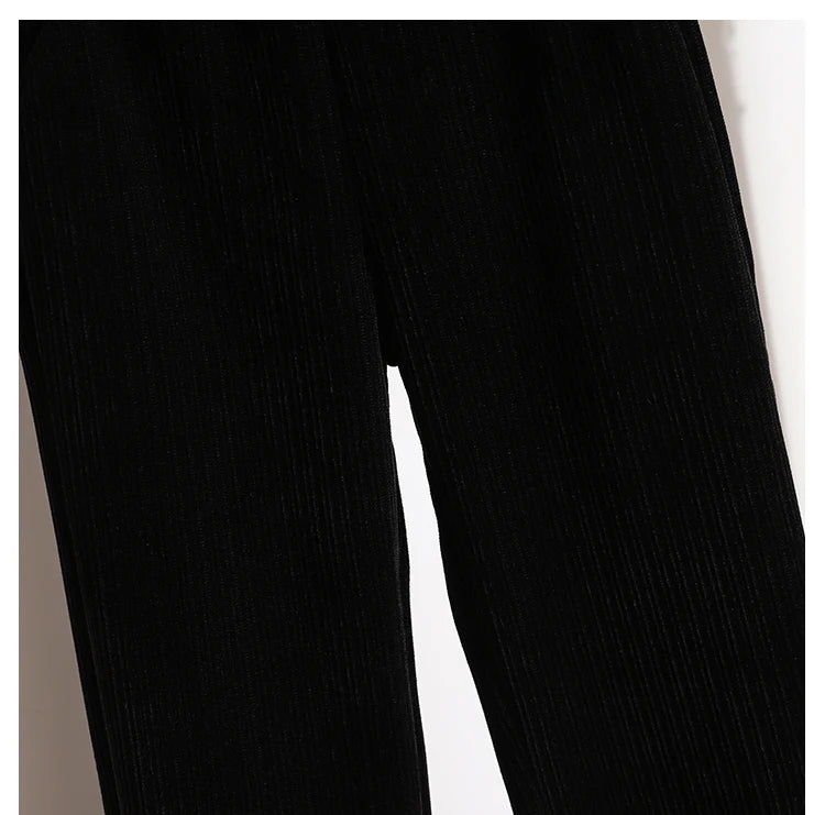 New 2024 Winter Pants For Women Thick Velvet High Elastic Waist White Or Black Chenille Pants Women Streetwear Wide Leg Trousers