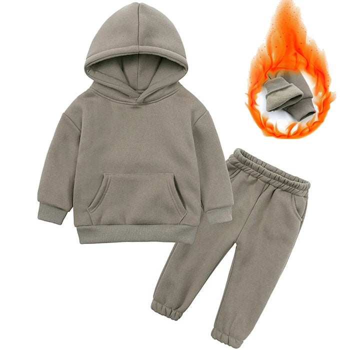 2-12 years old children's clothing winter new boys and girls' fleece sweater suit hooded Plush sportswear children's suit