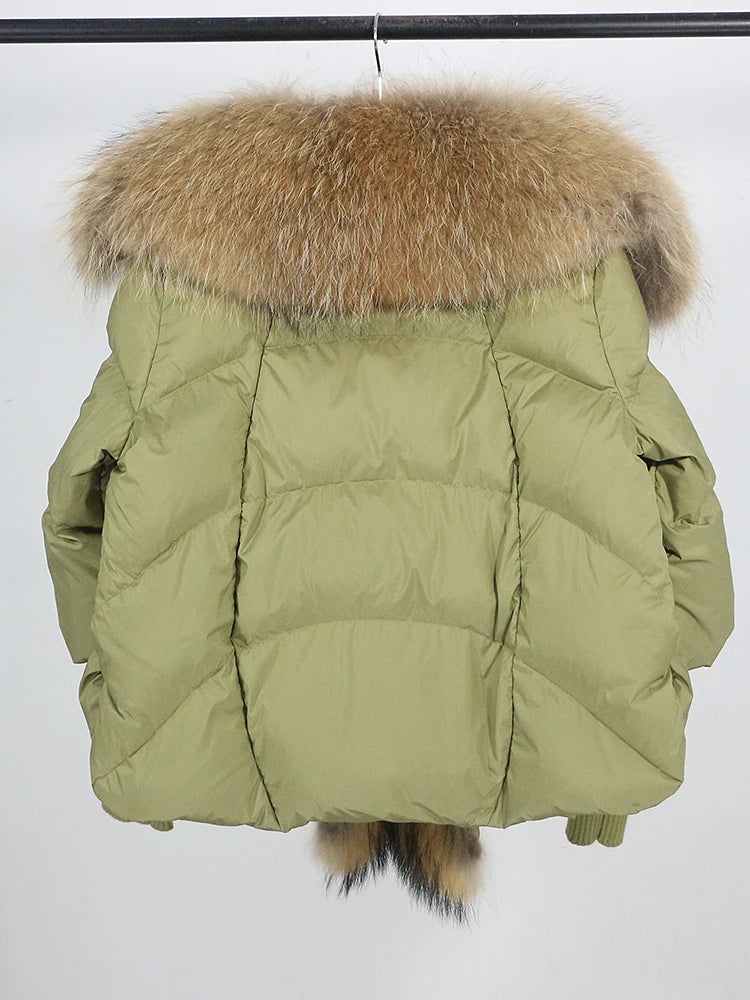 OFTUBY 2023 White Duck Down Jacket Winter Women Warm Loose Coat Natural Real Fox Fur Collar Thick Luxury Outerwear New Fashion