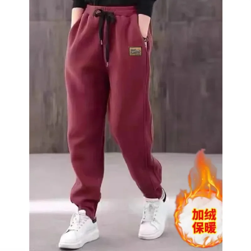 Winter Thick Warm Trousers Casual Sports Pants for Women High Waist Lamb's Wool Harem Pants with Fleece Cuffed Joggers 4XL