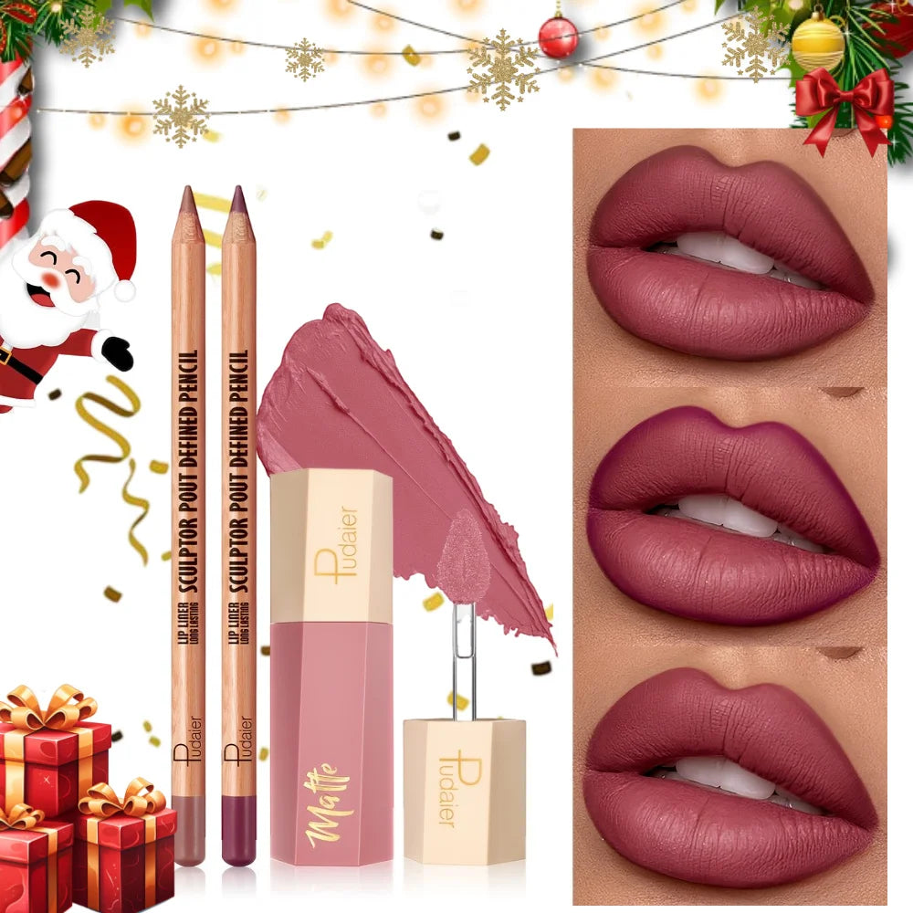 Flawless Lip Kit: Matte Lip Liner Pencil &  Lip Gloss, Silky Smooth, Smudge-Proof & Non-Drying Formula for Fuller Lips.