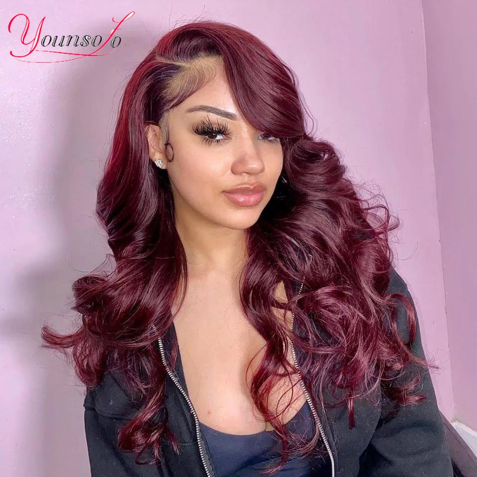 Burgundy Human Hair Bundles With Closure 99j Body Wave Bundles With Lace Closure Brazilian Red Body Wavy Hair With 4 x4 Closure