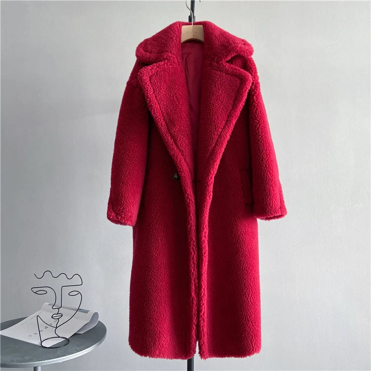 Winter Jacket Women Long Coat  Wool Woven Fabric Thick Warm Outerwear Oversize Fashion Streetwear Teddy Bear Coats