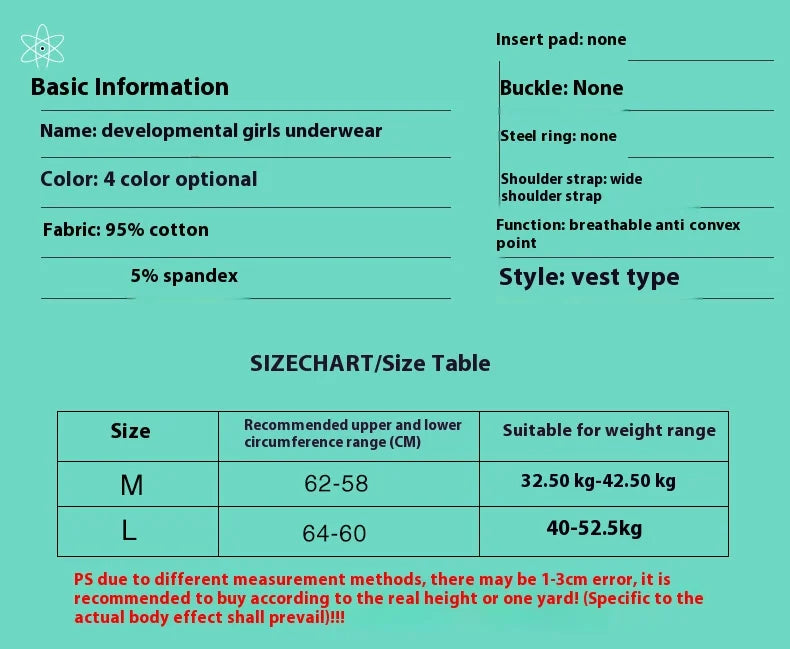 Underwear for Female Primary School Students 8-9-12-16 Years Old Small Vest Cotton Girl Junior High School Student Anti-Bump Bra